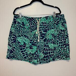 Lilly Pulitzer Men's Capri Trunks Swim Shorts Blue Green Fish Print XL